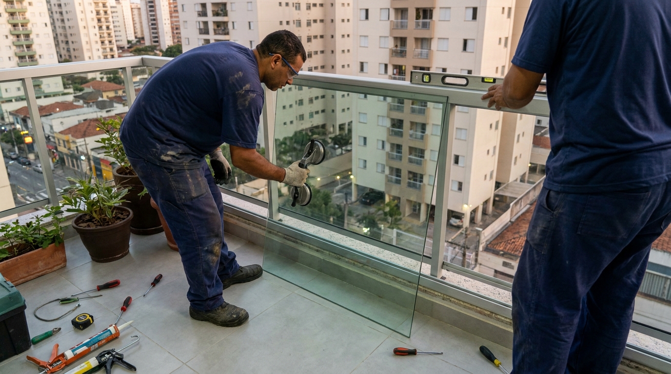 Parede de vidro com vista urbana em Vila Velha-ES