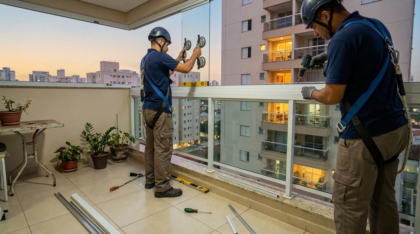 Cortina de vidro em terraço em Vila Velha-ES